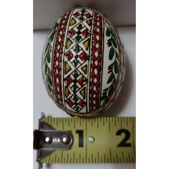 Vintage Romanian Pysanky Hand Painted Real Easter Egg Leaves Double Geometrics - Picture 3 of 4